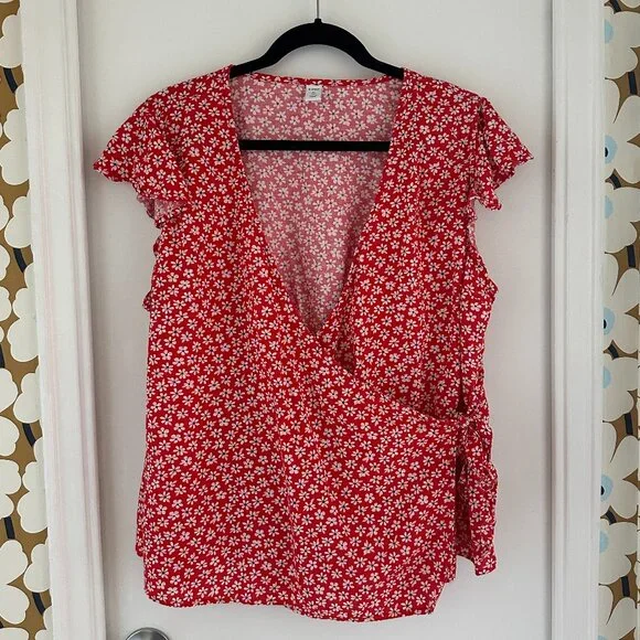 Red Floral Flutter Sleeve Top - Picture 1 of 6
